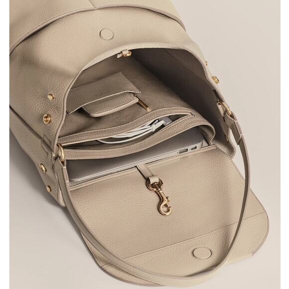 Cuyana 13" Pebbled Leather Stone Beige Laptop Backpack Work Travel - Picture 3 of 15